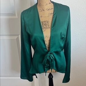 Emerald Green Satin Tie-Front Jacket